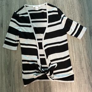 White House Black Market Black and Gray Striped Cardigan